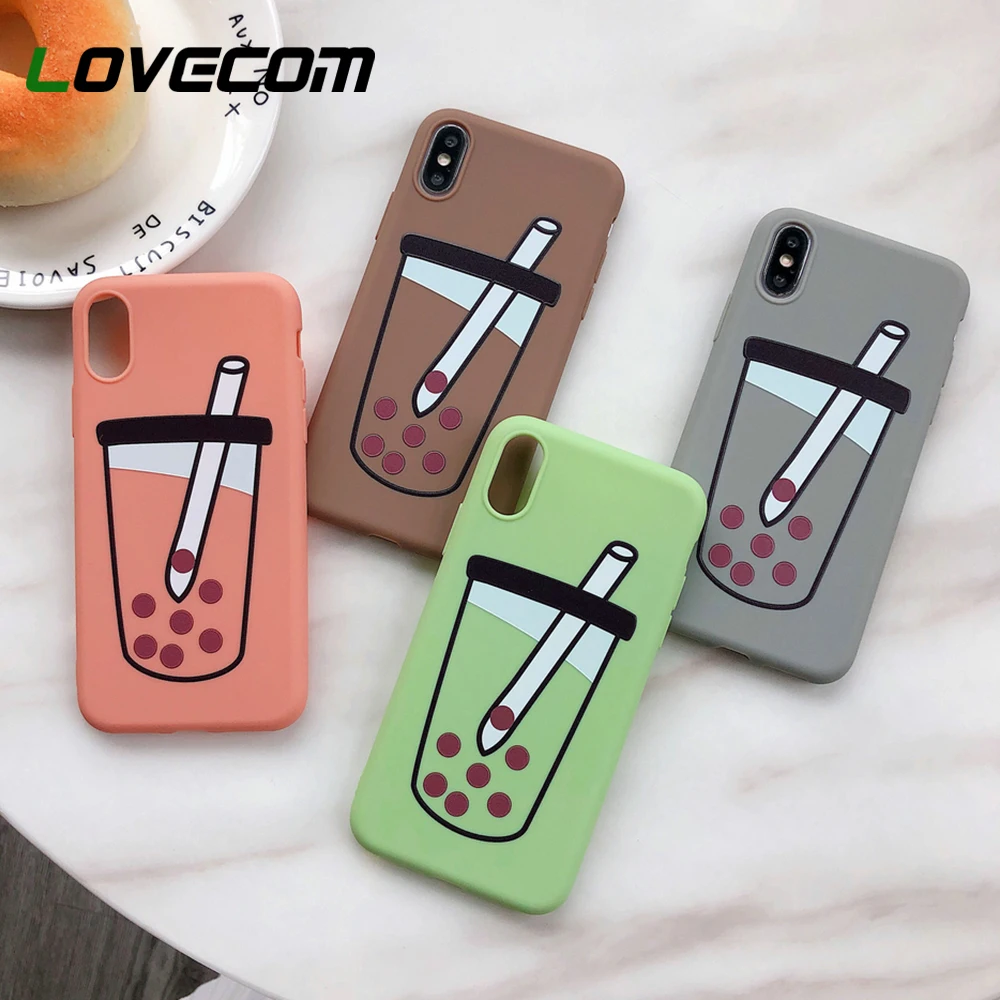 

LOVECOM Phone Case For iPhone XR XS Max 6 6S 7 8 Plus X Cute Candy Color Milk Tea Drink Bottle Soft TPU Back Cover Coque Gift