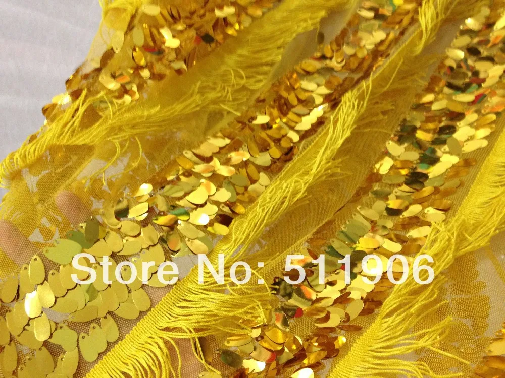 sequin//mesh Lace/Fabrics/yellow mesh&gloden sequins/for dancing belly