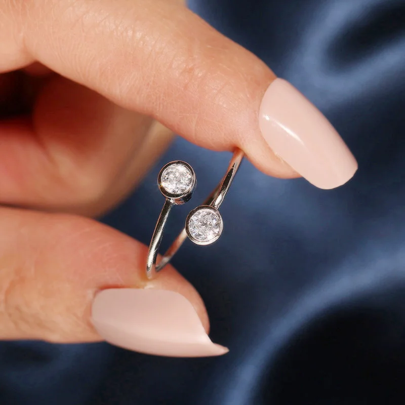 Double Crystal Woman Jewelry Fashion Simple Open Design Ring Personality Female Flower Rings Wedding Rings for Women