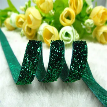 

3/8" 5/8" Green Color Metallic Velvet Elastic/Ribbon 50 Yards for Hair Tie Headband Hair Bow Hair Clip Accessories B-19