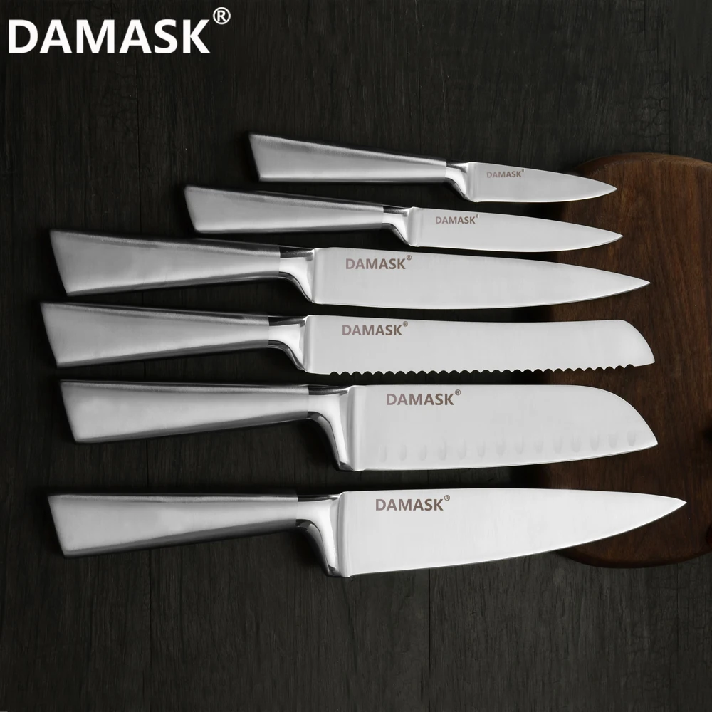 Набор кухонных ножей Damask из нержавеющей стали, набор ножей, европейские инструменты для повара, профессиональный нож для мяса, простые современные кухонные столовые приборы
