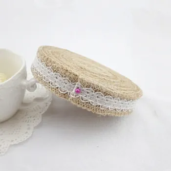 

10 Metre Natural Burlap Hessian Ribbon with Lace , 2.5cm Widths Wedding Party Decoration Christmas Decor Lace Trim AA7917