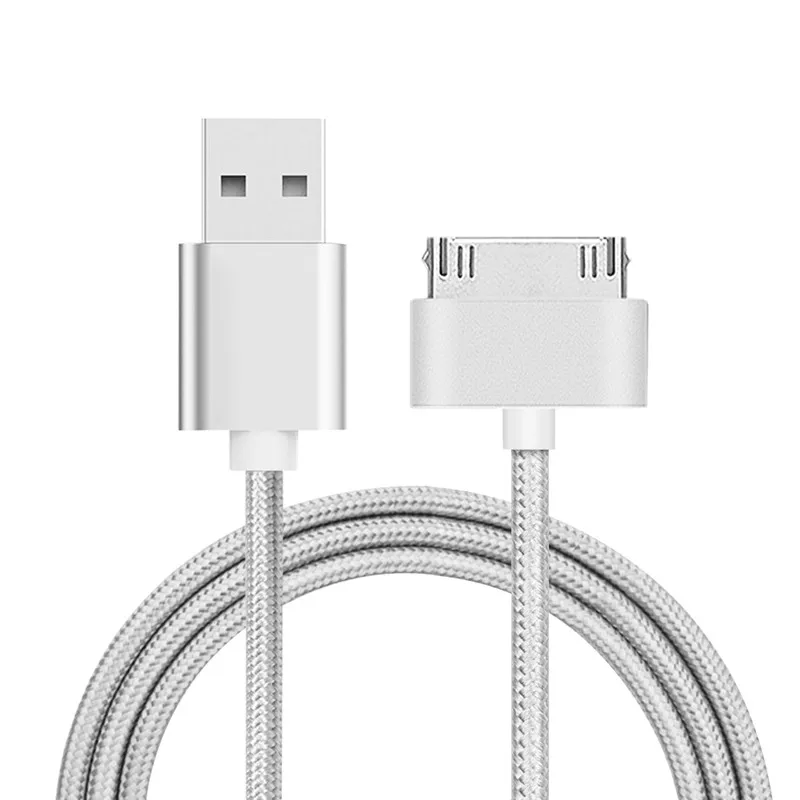 Usb-кабель нейлоновая оплетка 2A кабель для быстрой зарядки для iPhone 4 4S 3GS iPad 2 3 iPod Nano itouch 30 штыревой адаптер - Цвет: Silver