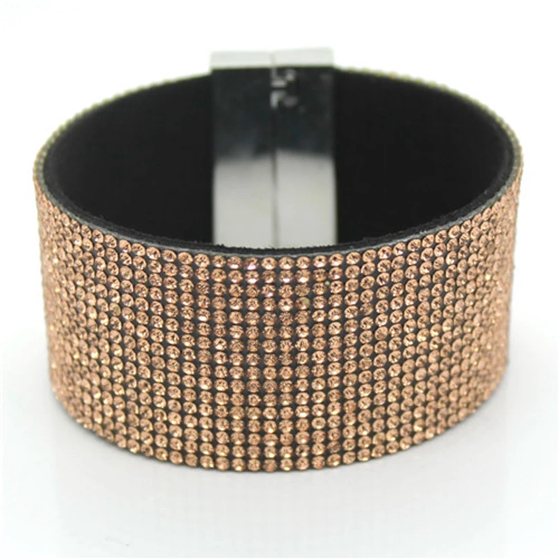 Female Leather Bracelet Bangles 19CM Rhinestone Wrap Charm Women Jewelry