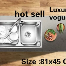 Квартира vogue роскошный двойной кухонный паз раковина сделать блюда 304 нержавеющая сталь большая Горячая 810x450 мм
