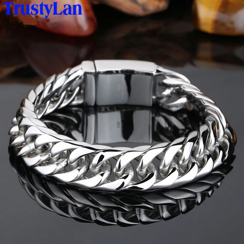 TrustyLan подарок ювелирные изделия никогда не выцветает 19 мм широкий мужской браслет из нержавеющей стали мужские браслеты на цепочке твердый металлический браслет на руку