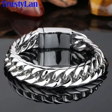 TrustyLan подарок ювелирные изделия никогда не выцветает 19 мм широкий мужской браслет из нержавеющей стали мужские браслеты на цепочке твердый металлический браслет на руку