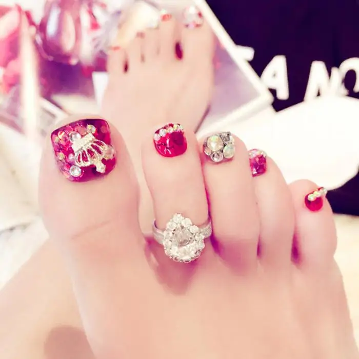 24 шт. для девочек японский стиль Красота поддельные ноги ногтей для женщин Мода Блеск Блестки фальш-ногти ногтей новый дизайн ногтей советы