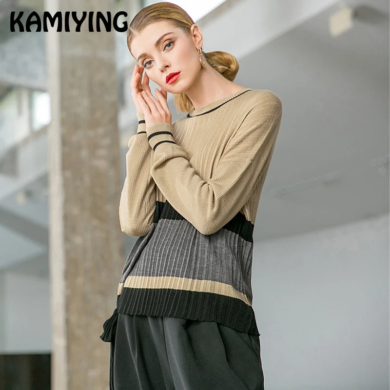 KAMIYING2019new striped sweater autumn and winter warm knit sleeves elegant party casual lace wool pull women's PKHCW806 | Женская