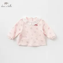 Dave Bella/Осенняя модная футболка для маленьких девочек, топ для малышей, детские футболки высокого качества, милая розовая одежда с лисой, DBM8626