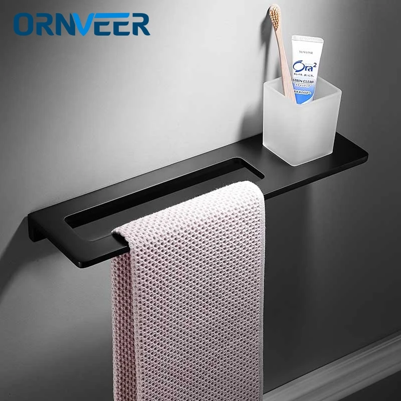Matte Black Bathroom Towel Rack Aluminum alloy wall mount towel Holder