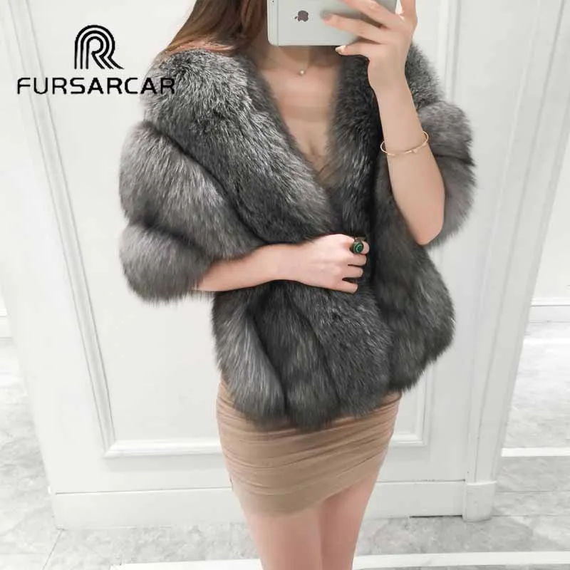 FURSARCAR женские натуральным лисьим мехом норки пончо модные целой Лисиной кожи