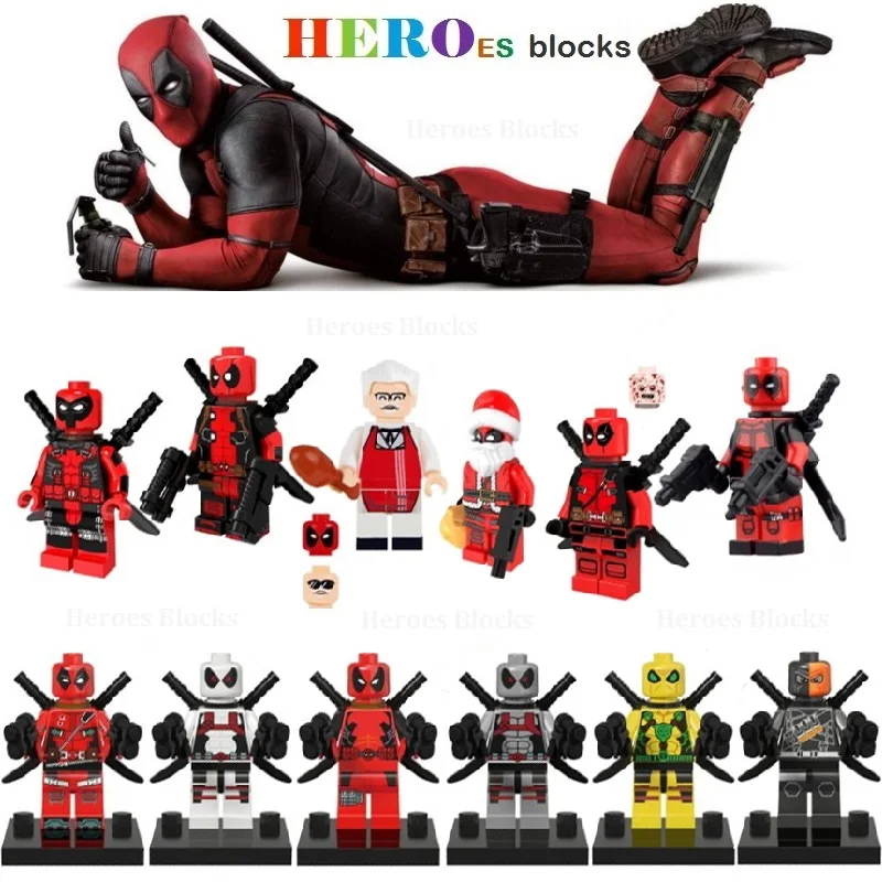 

Red White Armed For Deadpooles Deathstroke Santa Claus Super Heroes Building Blocks Figure Bricks Toy kid gift Compatible Legoed