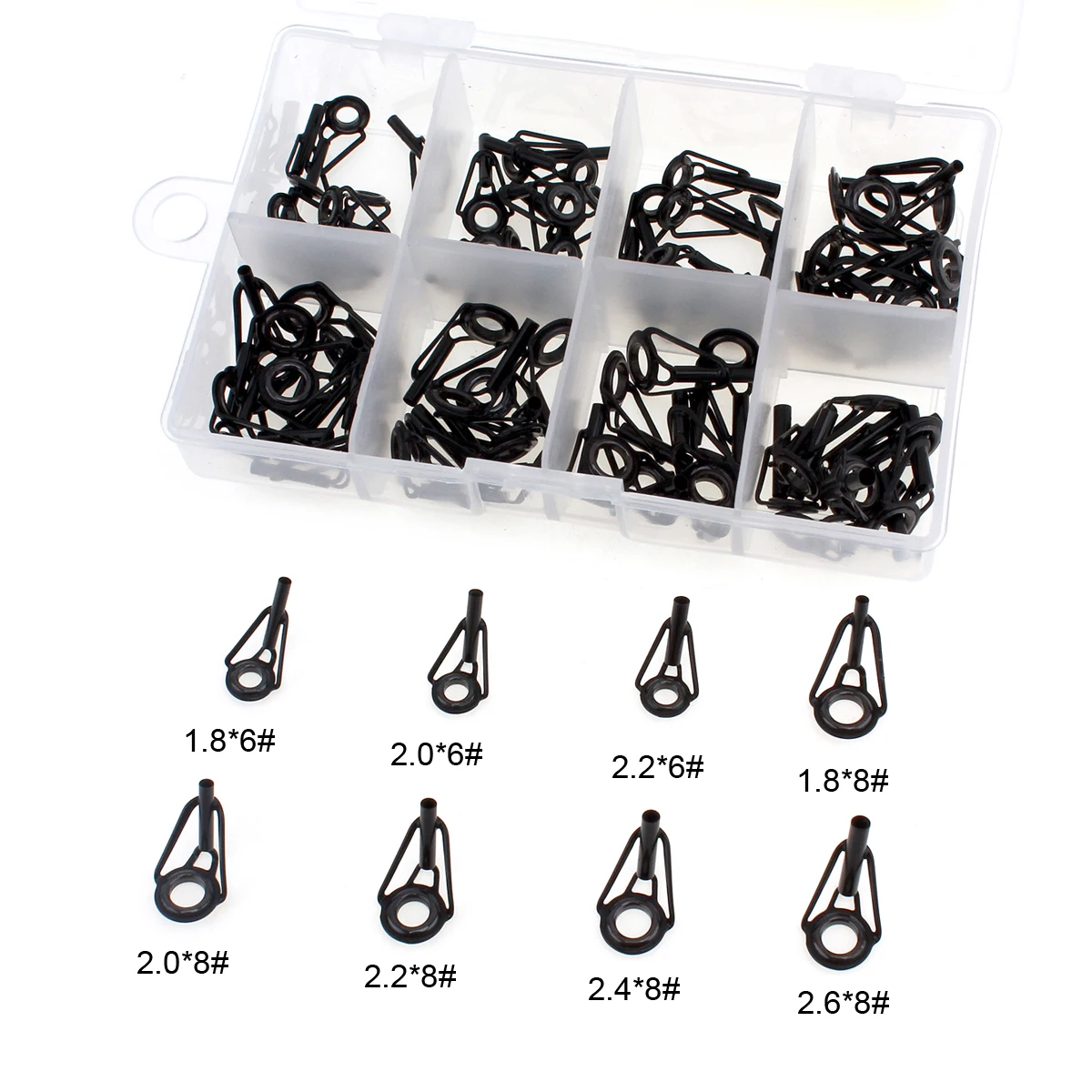 

80pcs/lot 8 Sizes Fishing Rod Guides Ceramics & Stainless Steel Circle Fishing Rod Accessories Repair Tool with Box