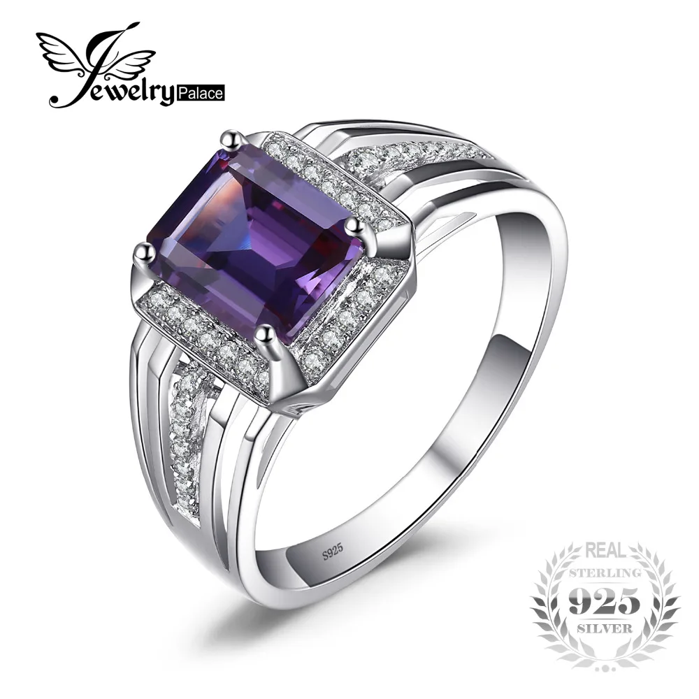 

JewelryPalace Alexandrite Sapphire 4.7ct Engagement Wedding Ring 925 Solid Sterling Silver New Men's Gem stone Vintage Jewelry