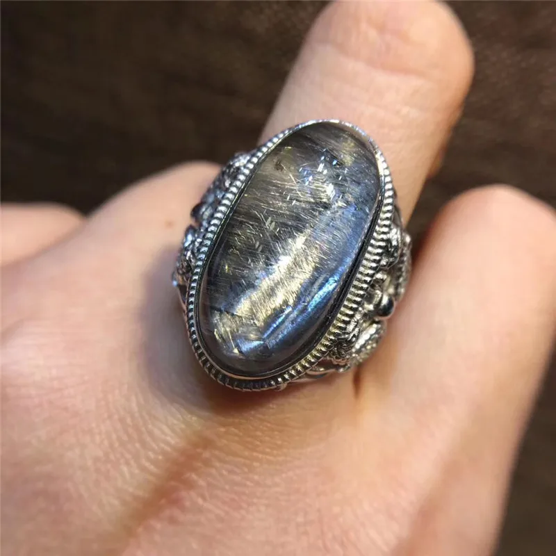 Natural Brookite Platinum Silver Rutilated Quartz Ring  (4)