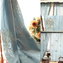Ретро серый синий хлопок лен букет вышитый полый бант гостиная/кровать/залив окно законченный занавес 175 см Ширина