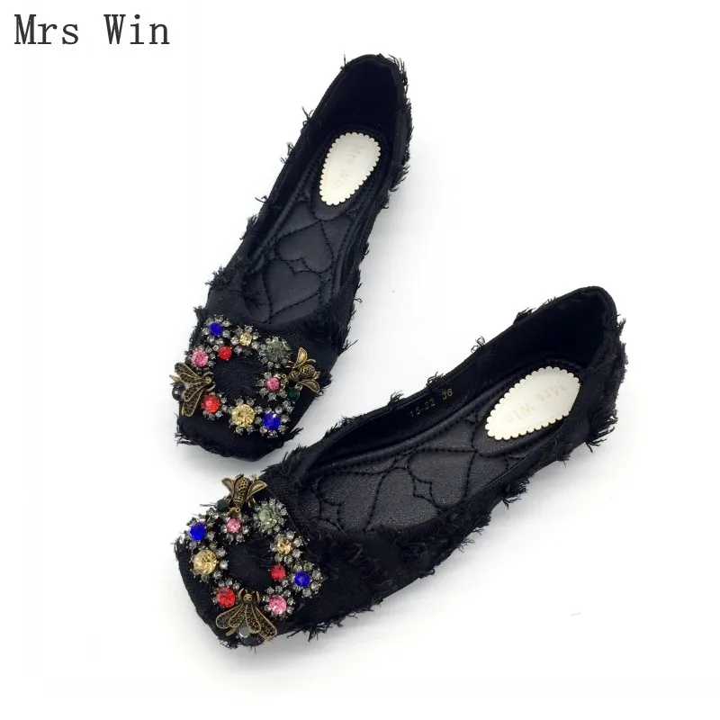 

2020 Fashion Shoes Women Spring Autumn Ballet Flats Crystal Slip-On Woman Single Shoes Ladies Work Females Footwear Plus Size