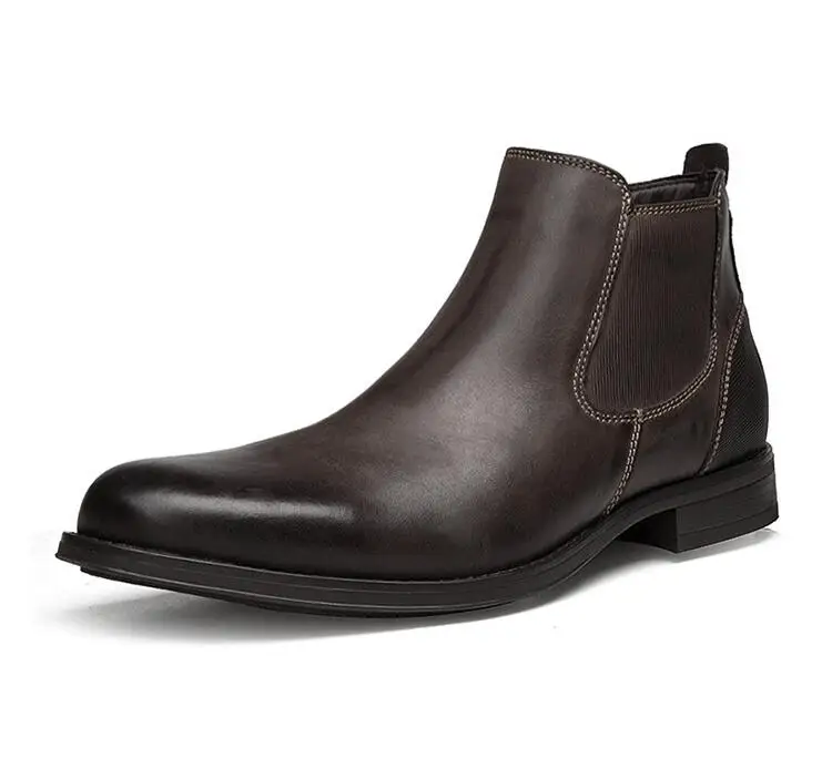 men's fashion plus size breathable ankle boots outdoor chelsea boot gentleman cow leather shoes botas hombre mans botines sapato - Цвет: Коричневый