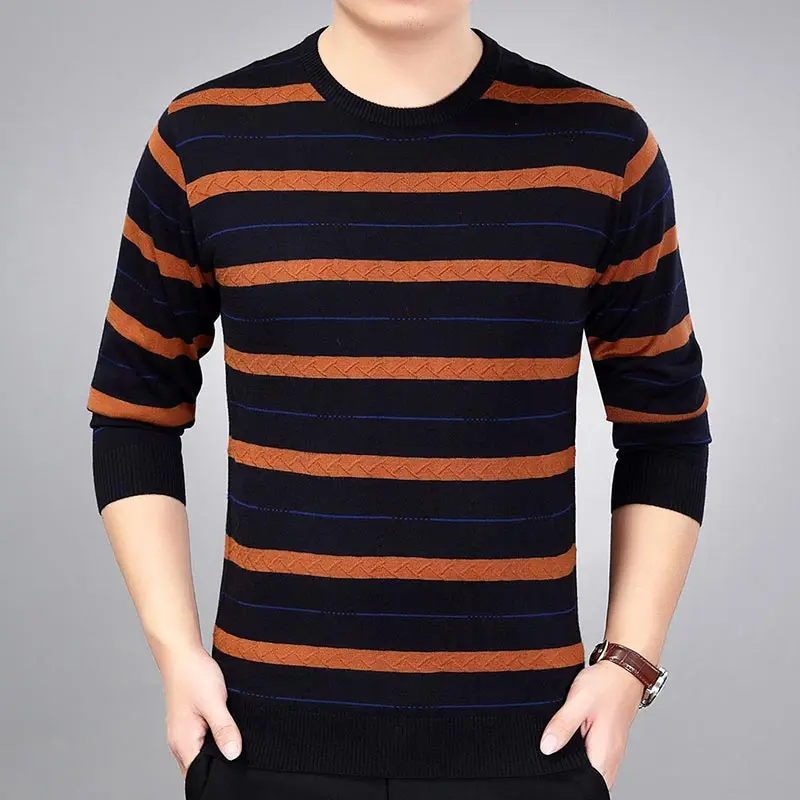 Брендовый тонкий мужской пуловер из хлопка, повседневный вязаный полосатый вязаный свитер, Мужская трикотажная одежда 5066 - Цвет: 3130Yellow