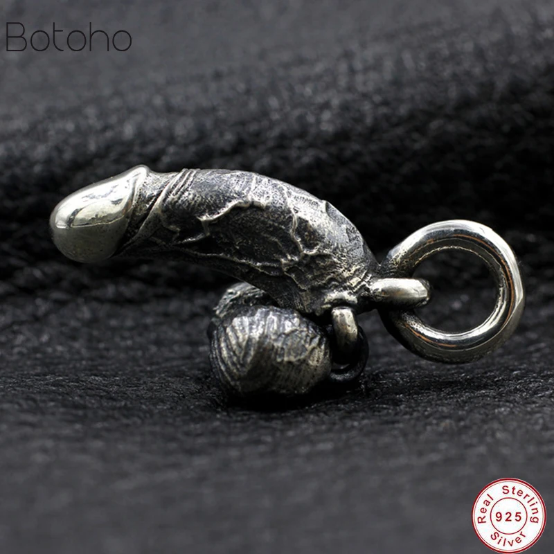 

2019 S925 Sterling Silver Phallus Phallic Mens Biker Punk Pendant men and women Solid retro Keychain pendant accessories 15g new