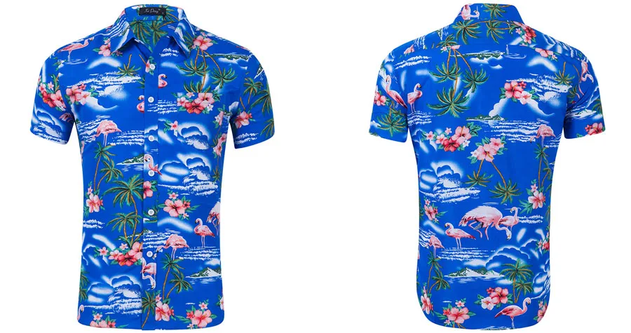 Летняя гавайская рубашка с короткими рукавами мужская хлопковая Фламинго Цветочная принтованная повседневная одежда мужская одежда Мода XXL Ou код
