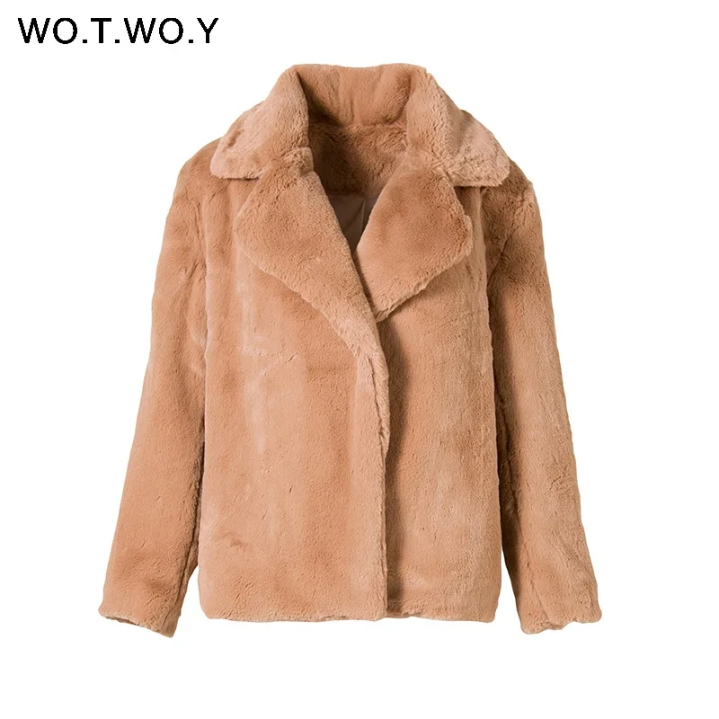 WOTWOY Plush Faux Fur Coat Women Thicken Warm Autumn Winter Jackets Women Soft Teddy Coat Female Streetwear Outerwear 2018 New