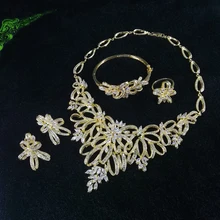 2017 new fashion luxury crystal zircon golden necklace earring bracelet ring wedding bride banquet dinner jewelry set free ship!