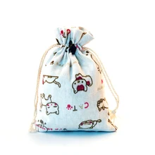 Новинка, 50 шт./партия, 10x14 см, маленькие хлопковые сумки с принтом кошек, свадебная льняная Подарочная сумка, сумки, милые очаровательные часы, ювелирные изделия, упаковочные сумки