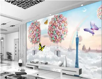 

3d wallpaper custom mural colorful balloons butterfly fly White cloud living room home decor photo wallpaper for walls 3 d