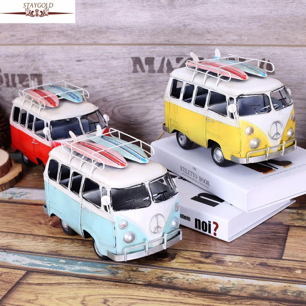 

Shabby Chic Bus Zakka Vintage Home Decor Metal Crafts Car Styling Metal Model Home Decoration Accessories 21*14.5*12cm