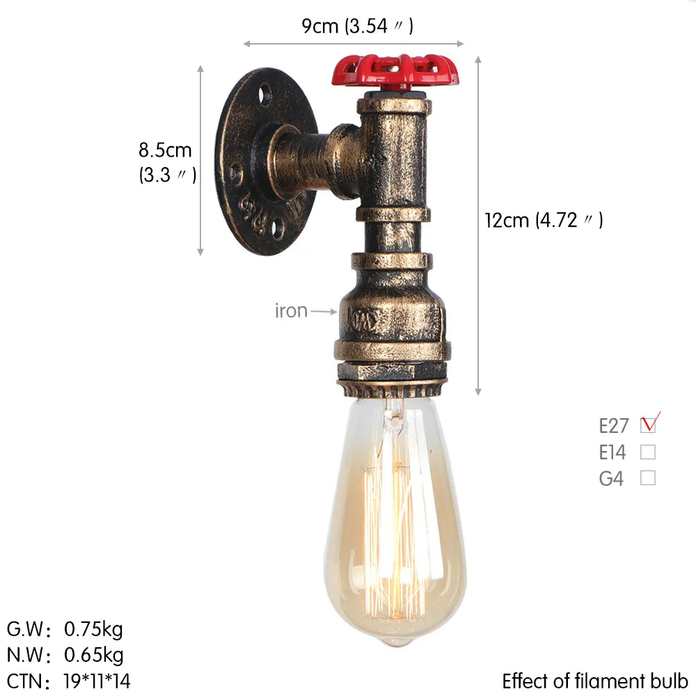 Декор клапана античный Эдисон настенный светильник Лофт Промышленные бра, настенные светильники Светодиодный Железный водопровод