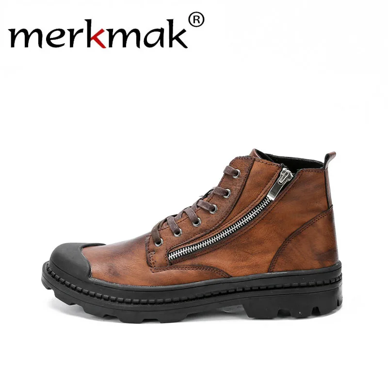 

Merkmak New PU Leather Boots Men Brand Fashion Anti-skid Mens Ankle Boot Autumn Winter Male Casual Outdoor Footwear Shoes Flats