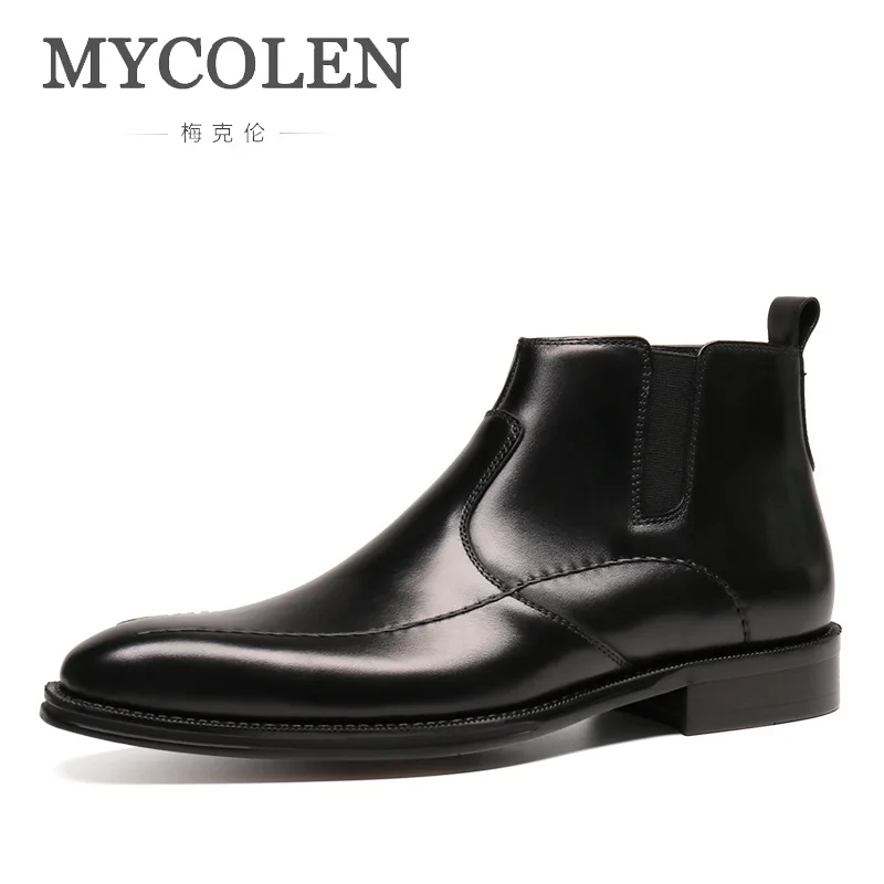 MYCOLEN/Новое поступление; мужские ботинки из натуральной кожи; зимние кожаные ботильоны без застежки; мужские ботинки для отдыха; Botas Masculino