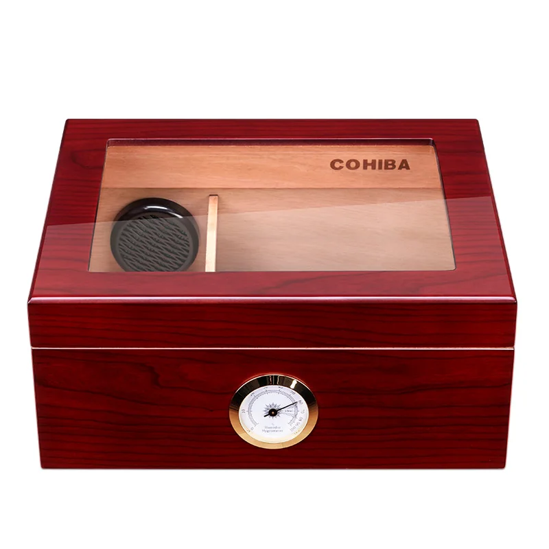 COHIBA Humidor, большая емкость, кедровое дерево, сигара, увлажняющая коробка с увлажнитель с гигрометром HH-120