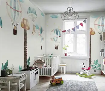 

2019 New 3d Wallpaper Nordic children's room height sticker hot air balloon bedroom cartoon background wall decoration