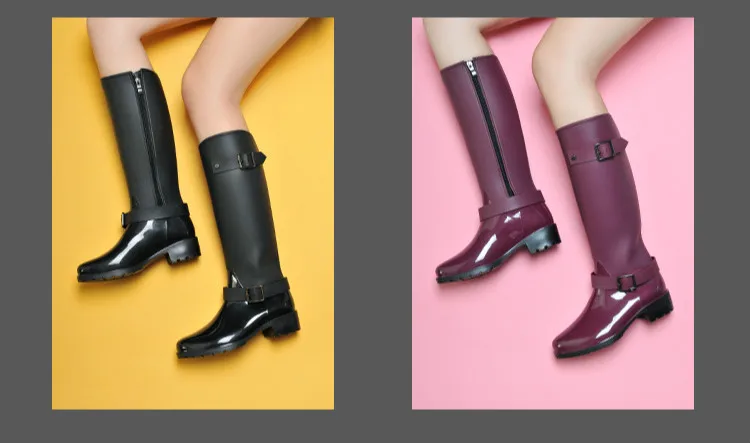 Детские дождевые ботинки водонепроницаемая обувь длинные резиновые сапоги с боковой молнией Для женщин водонепроницаемые бахилы обувь резиновая нескользящая обувь Большого размера: 36–40