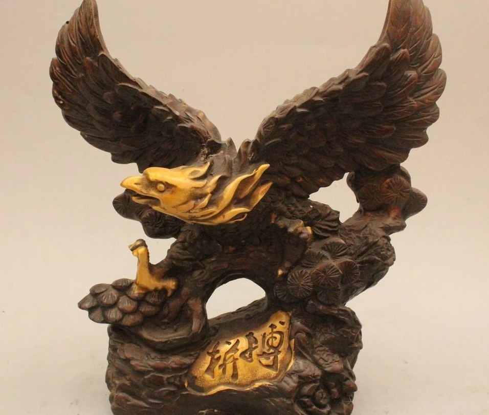

9" Chinese Folk Feng Shui Bronze Fly Hawk Eagle King of birds Statue Sculpture