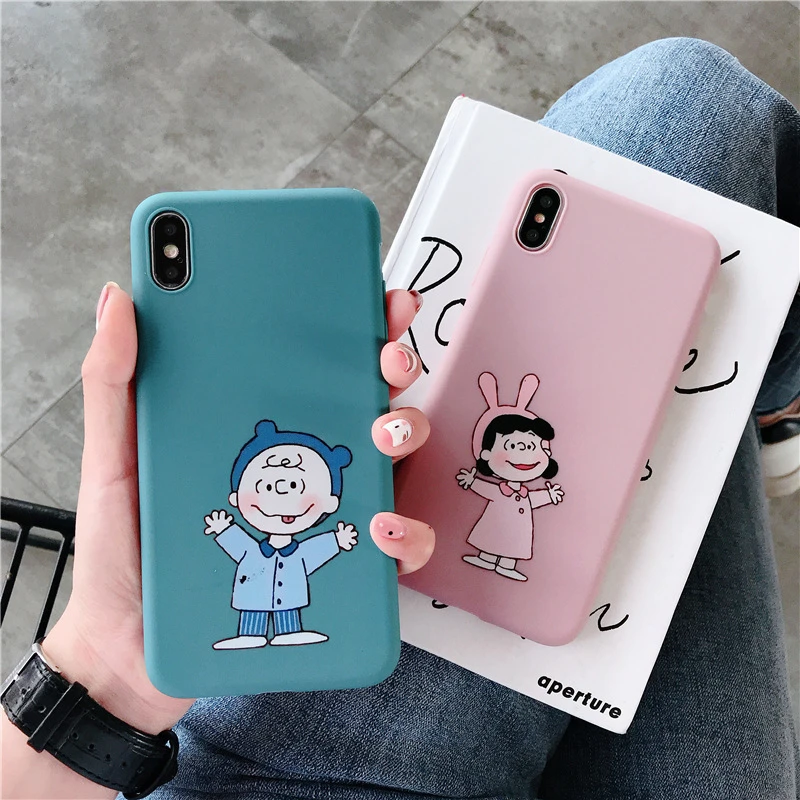 WTSZKL cartoon cute Charlie Brown pattern phone case for iPhone 6 6s 7 8 Plus X XS MAX couple tpu XR |