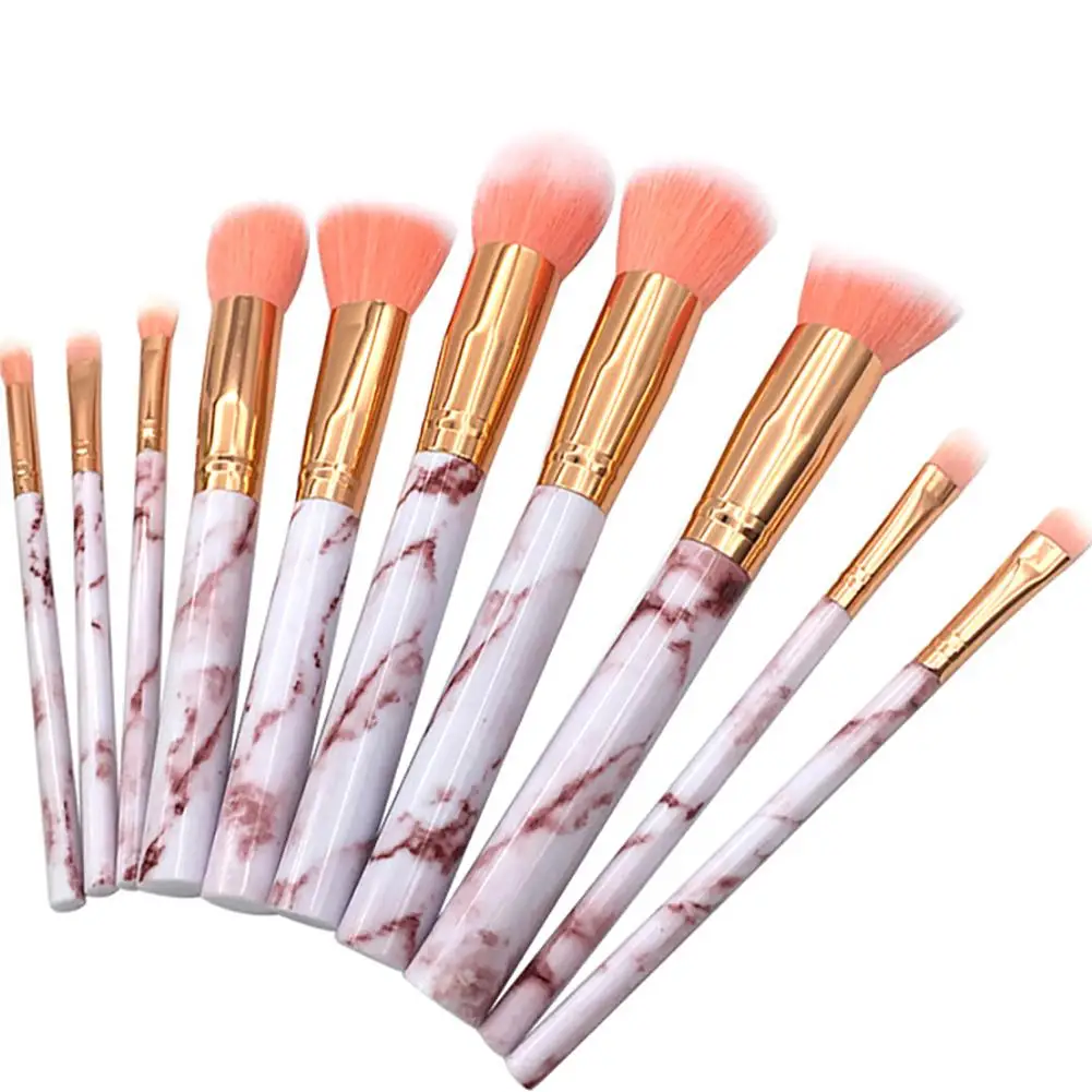 

10PCS Red Dieny Marbled Plastic Handle High Quality Artificial Fiber Makeup Brush Foundation Brush Set Dress Up Your Beauty