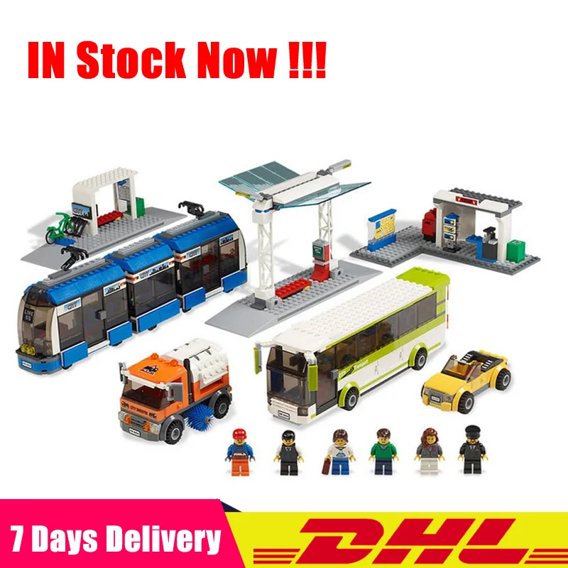 

968Pcs Compatible Legoinglys 8404 Lepin 02023 Public Transport Station Set City Tram Bus Car Building Blocks Bricks Model