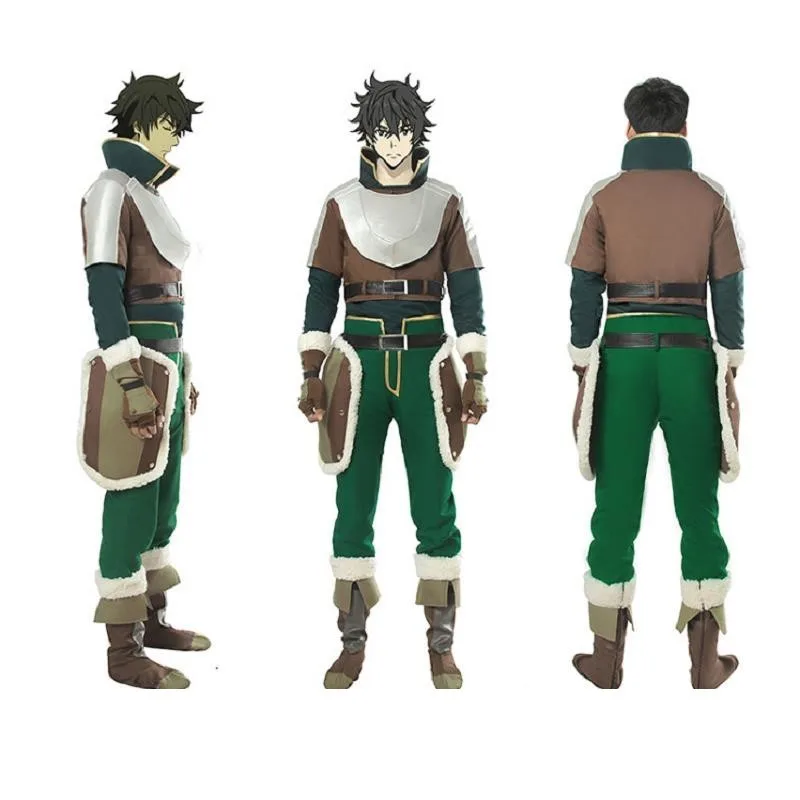 

Anime The Rising Of The Shield Hero Costume Naofumi Iwatani Carnival Adult Halloween Cape Cloak Full Uniform Green Suit