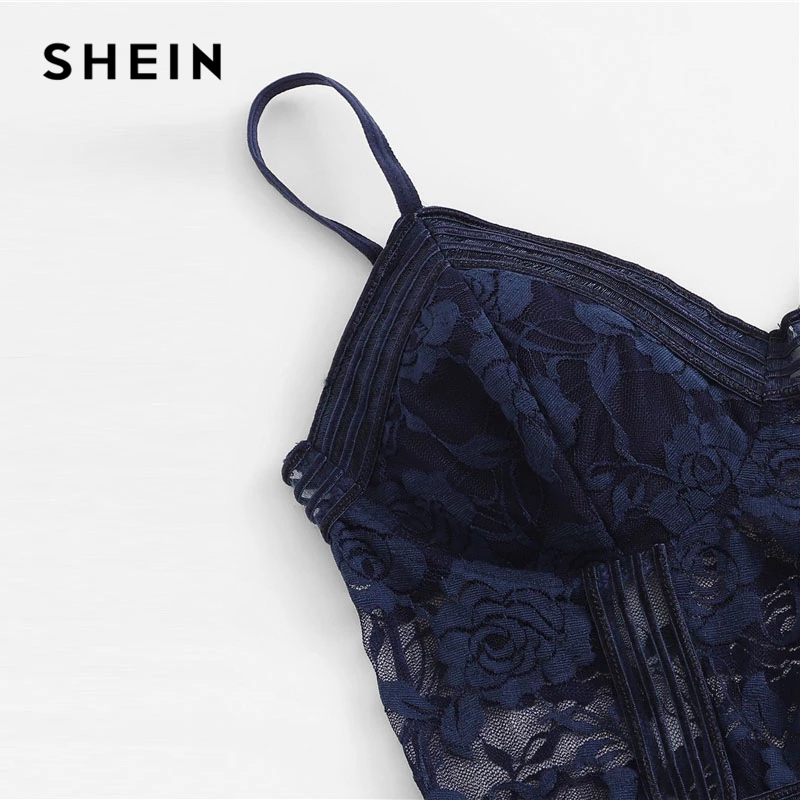 SHEIN Боди С Кружевами И V Образным Вырезом 2019 Женское Зеленое Сексуальное На