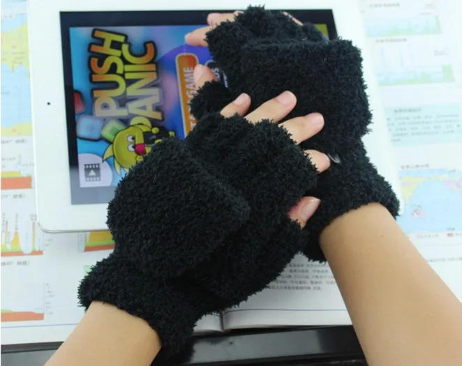 Осень и зима шерстяные овечьи перчатки женские перчатки толстые компьютерные зимние перчатки - Цвет: black
