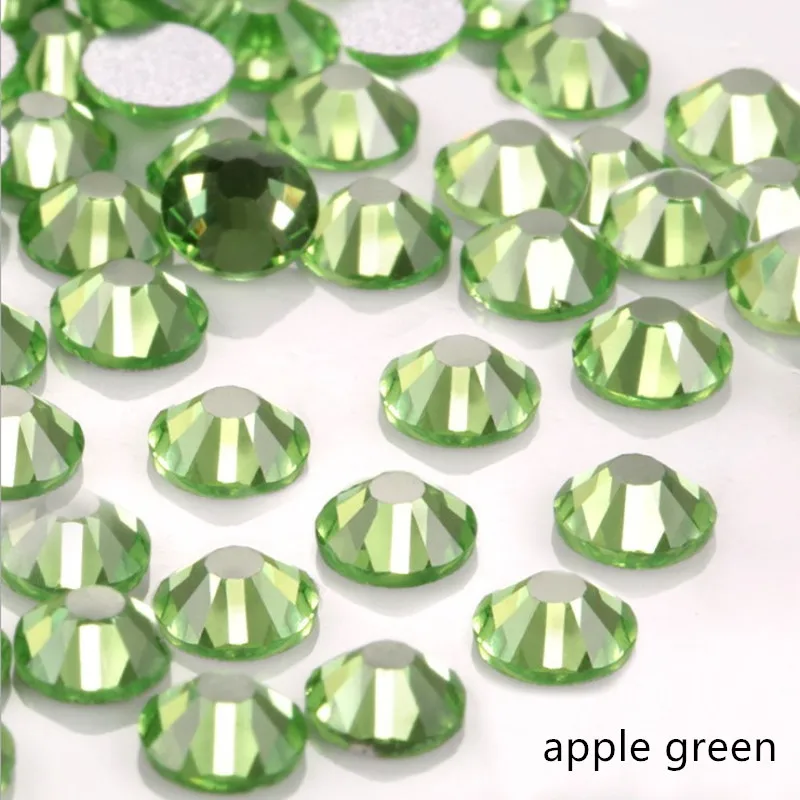 

High Quality SS3-30 Crystal apple green Rhinestones glu On For Clothes Non Hotfix Flat bottom Glass Stone