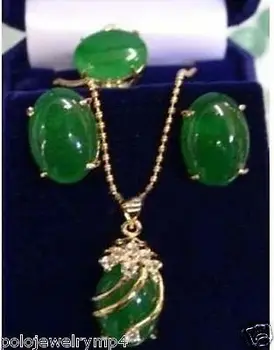 

Natural gem Prett Lovely Women's Wedding Jewelry green gem pendant Necklace ring earring set>AAA GP Bridal wide watch wings