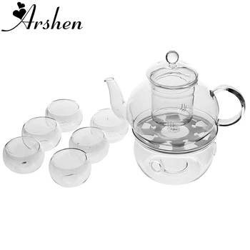 

Arshen Teaware Set Include Heat-Resistant 400ML Teapot Set Infuser Teapot with Warmer and 6 Pcs Double Wall Tea Cups Top Quality