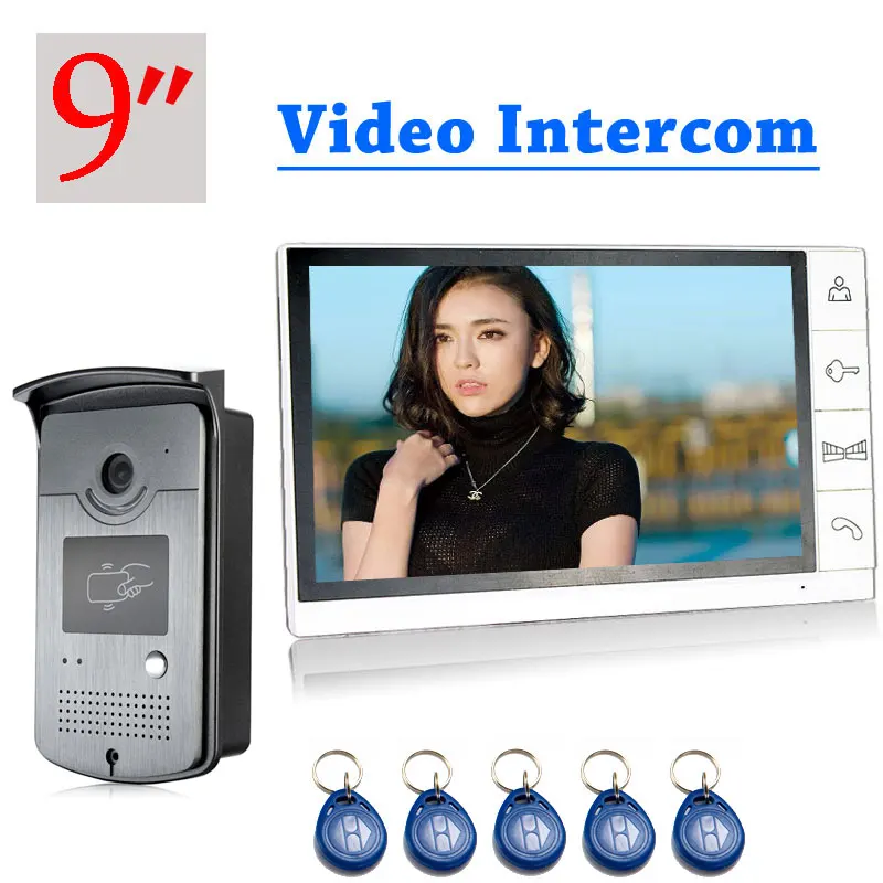 

SMTKEY ID Key Video intercom Frid card video doorphone 9inch intercom system with ID key outdoor camera