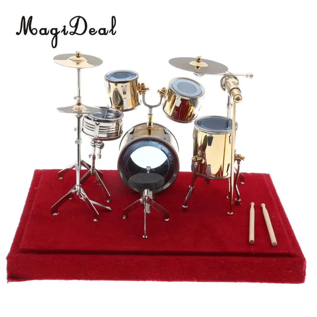 14*10*10cm Miniature Copper Drum Set Musical Instrument Model for Dollhouse Home Room Desk Table Display Ornaments Children Toy
