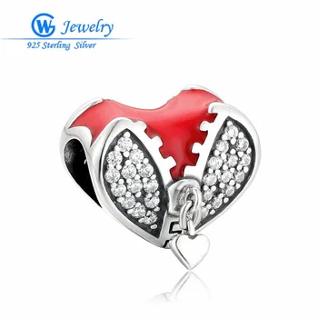 

925 Sterling Silver In My Heart Violet Enamel Red Charms Fit Bracelets & Bangles Silver Jewelry